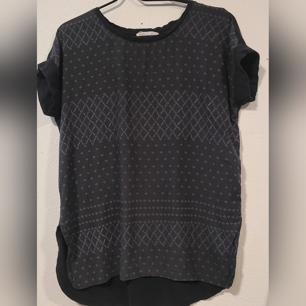 Two By Vince Camuto Black/Gray Patterned Women's Top Sz XS